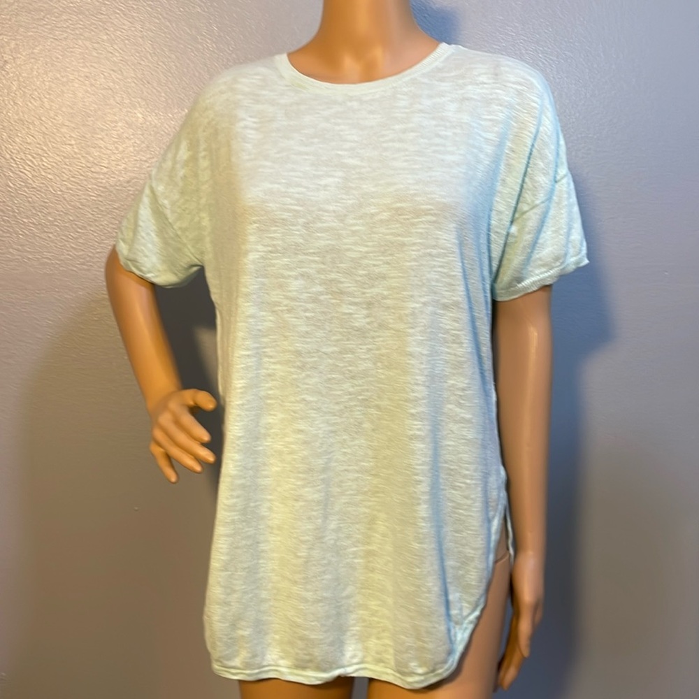 Eileen Fisher Aqua Linen Blend Short Sleeve Sweater